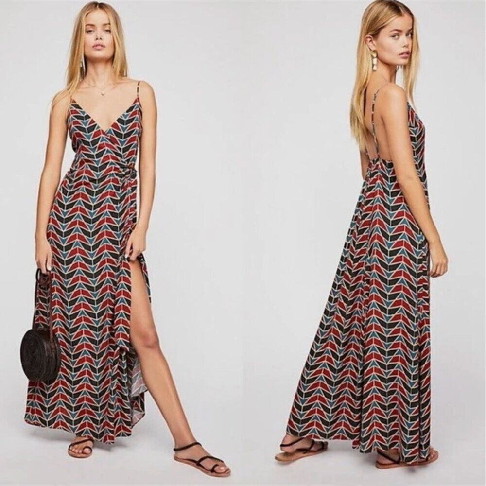 Free People Siren Geometric Print Wrap Maxi Dress